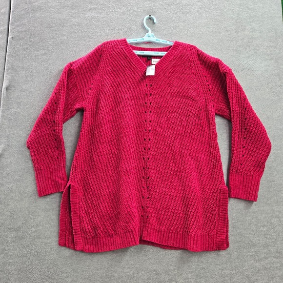Lane Bryant Women Sweater 18 20 Pink Open Knit V Neck Long Sleeve Pullover NWT - Picture 1 of 9